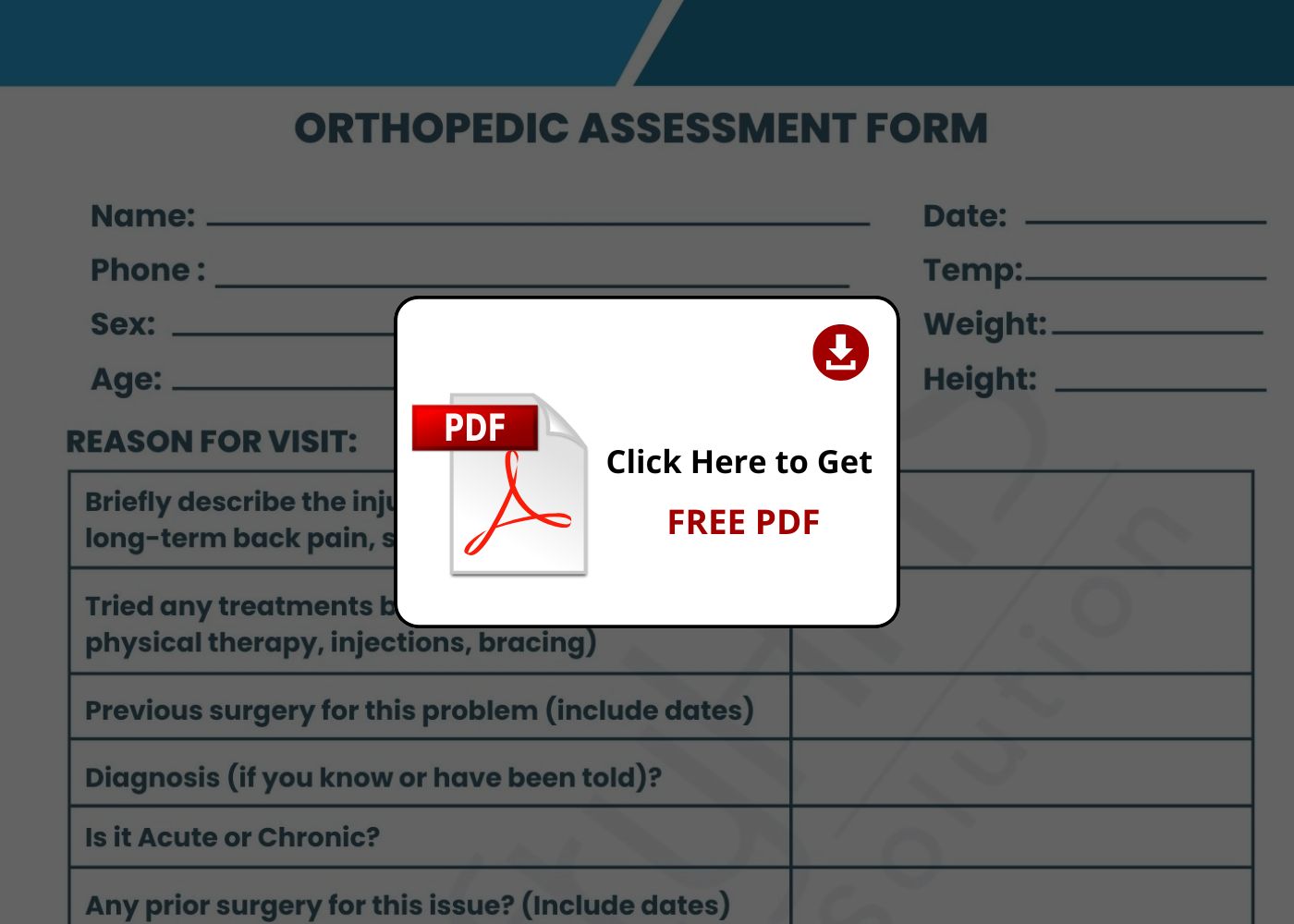 orthopaedic assessment form